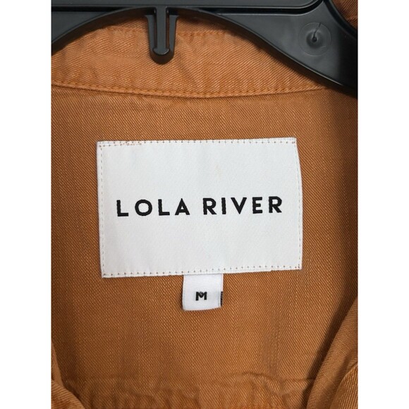 Lola River Blouse Top Button Front Womens Medium Orange Long Sleeve Lyocell - Picture 2 of 4